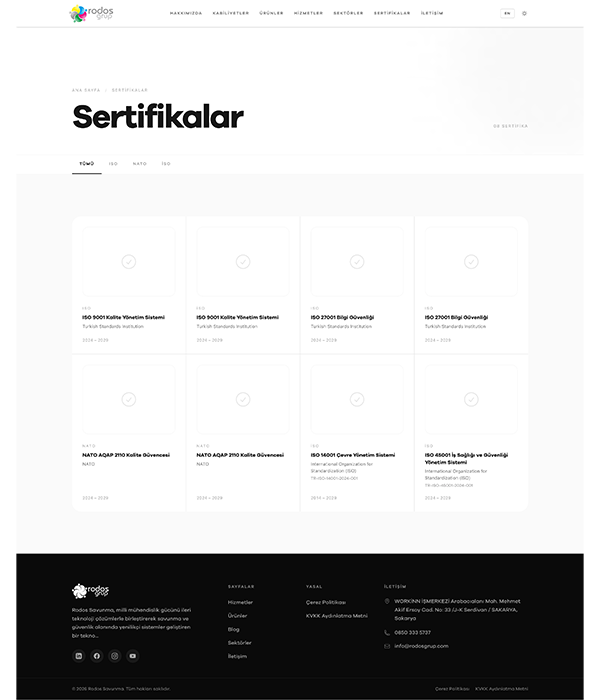 Savunma Sanayi - Sertifikalar