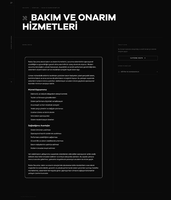 Savunma Sanayi - Hizmetler Detay dark