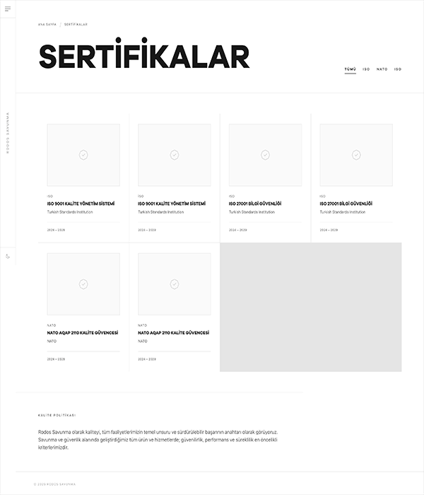 Savunma Sanayi - Sertifikalar