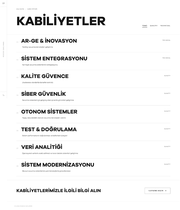 Savunma Sanayi - Kabiliyetler